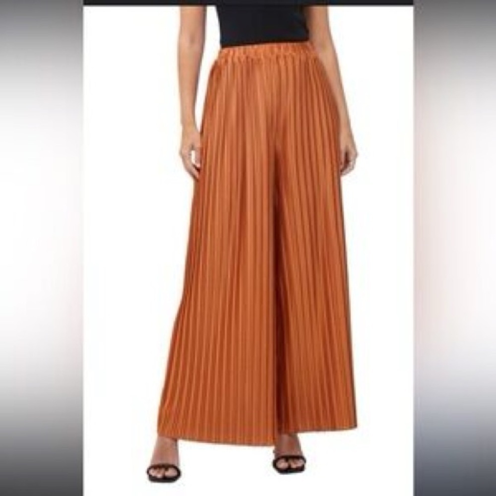 French Connection Tan Trouser Pleated Wide Leg Honey Bronzed Pants NWT